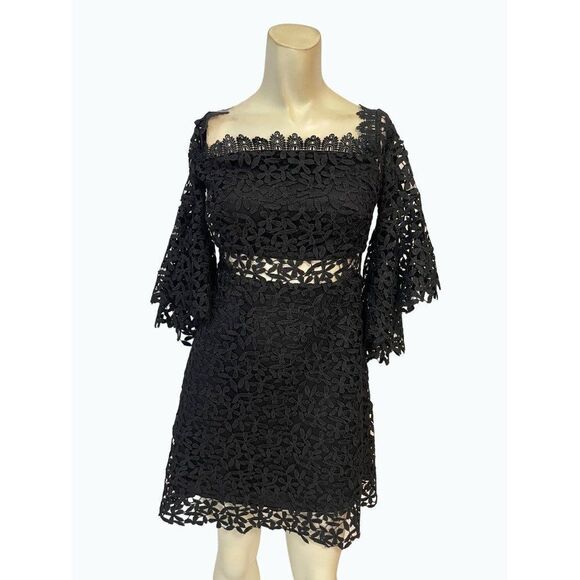 AMUR Off-the-Shoulder Black Lace Trim Mini Dress size 6 - Picture 3 of 11